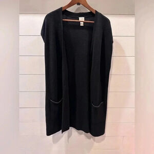 Chico’s Black Sweater-nit Coverup with Leather Trimmed Pockets- Chico’s size 3